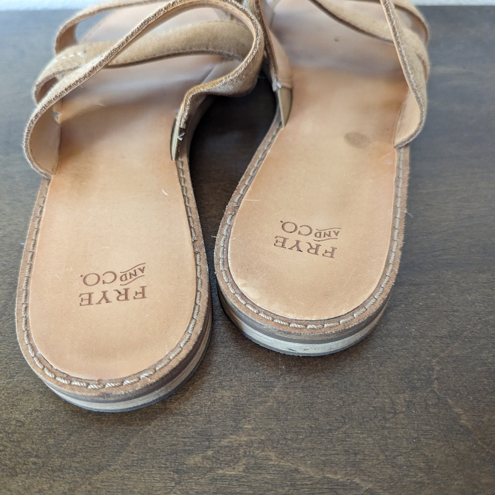 Frye and Co. Evie Three Band Tan Faux Suede Slides Women's Size 7 - Picture 6 of 10